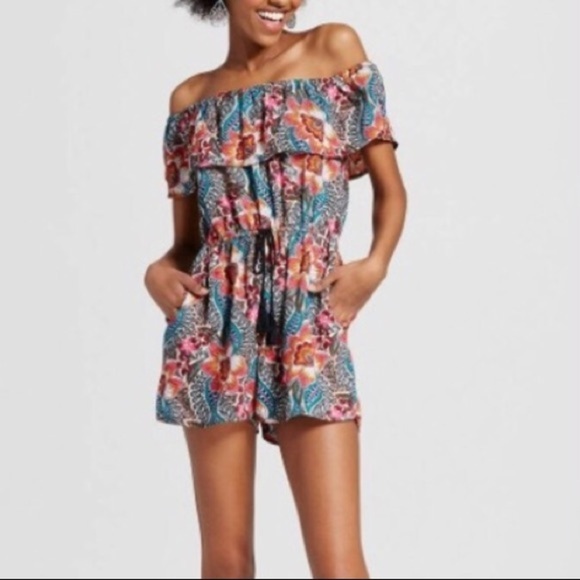 Xhilaration Floral Off The Shoulder Romper - Picture 1 of 2